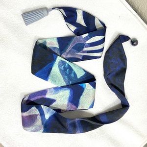 Unique pure silk skinny scarf with bead and tassel